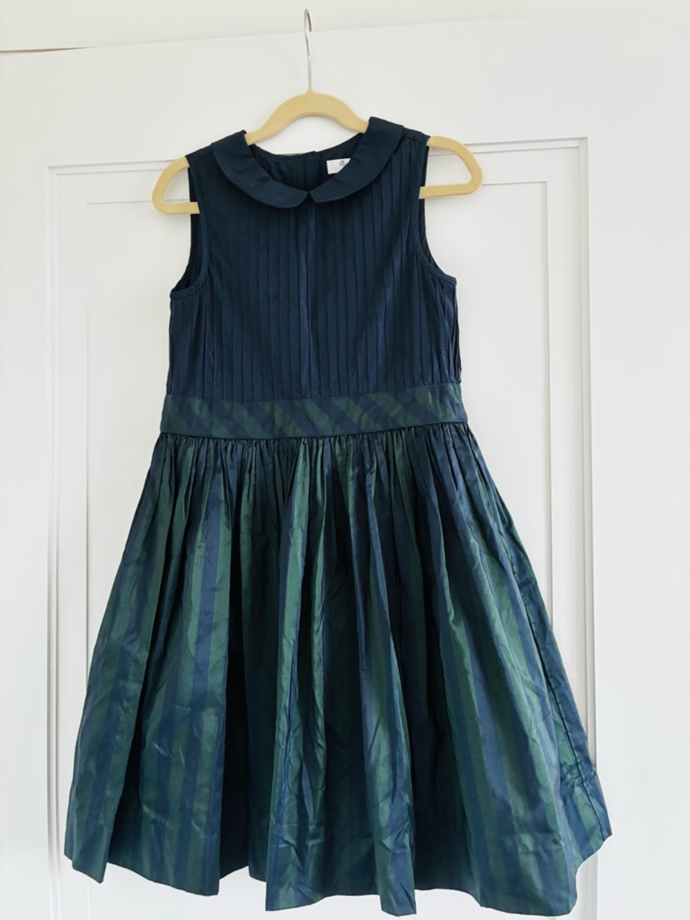 Brooks Brothers Kids Navy and Green Silk Striped Party Dress